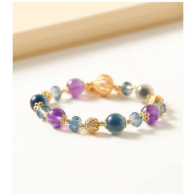 Lavender Amethyst Heart Bracelet – Agate Heart Charm & Hollow Bead | Handmade Crystal Jewelry for Women, Aesthetic Gift for Her