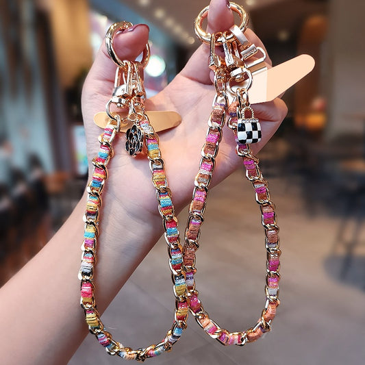 legant Chanel-inspired camellia phone strap with metal chain and charm/Long Crossbody Phone Strap / Lanyard for iPhone and Android Phone