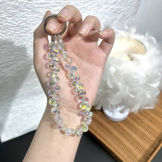 Luxury Premium Bling Bling Crystal Bead Hand Chain Wrist Short Lanyard with Clip Mobile Phone Case Keychain Bag Pendant for Female Girls