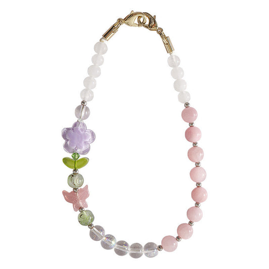 Cute Beaded Crystal Phone Strap – Floral Charm Anti-Lost Lanyard for Girls |   Sweet Aesthetic Wrist Strap for Phone, AirPods & Keys