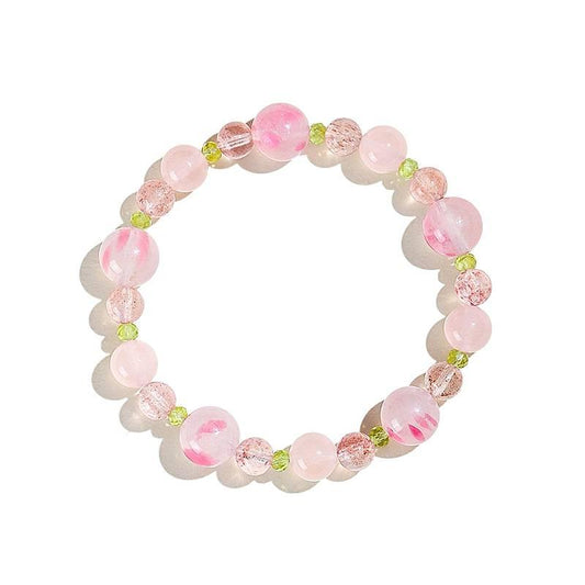Sakura Pink Crystal Beaded Bracelet for Women – New Chinese Style Jewelry with Strawberry Quartz & Peridot | Gift for Best Friend