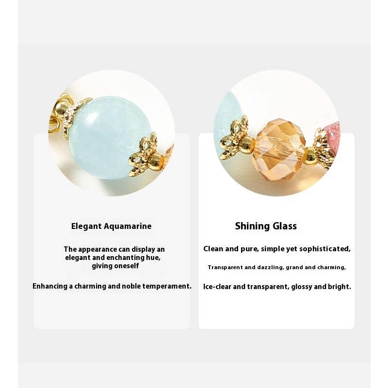 Strawberry Quartz & Aquamarine Crystal Bracelet – Handmade Beaded Jewelry with Gold-Plated Murano Glass Beads, Unique Gift for Her