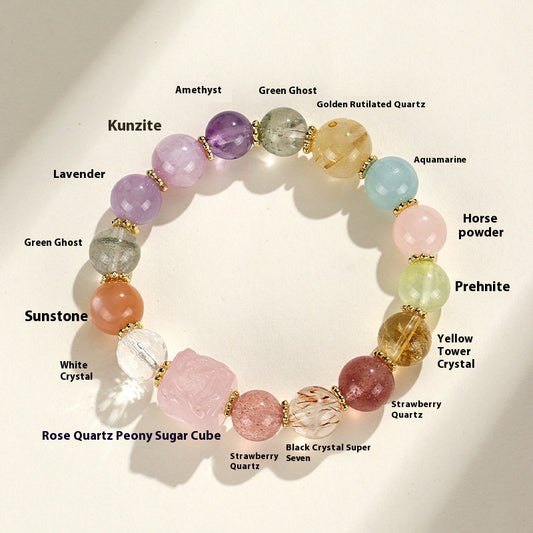 Elegant Crystal Cubic Zirconia Amulet Bracelet Nine Tailed Fox Beaded Bracelet Multi Gemstone Purple Aquamarine