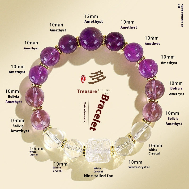 Elegant Crystal Cubic Zirconia Amulet Bracelet Nine Tailed Fox Beaded Bracelet Multi Gemstone Purple Aquamarine