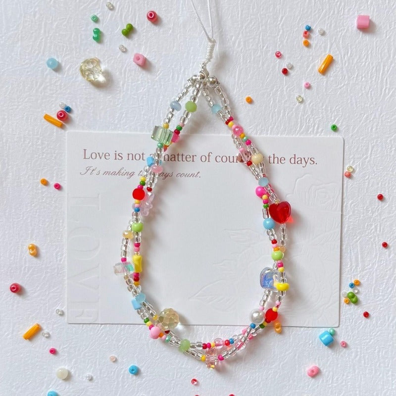 Colorful Dopamine Girl Seed Bead Phone Charm – DIY Chain for Phone Case, CCD Camera & Journaling Accessories