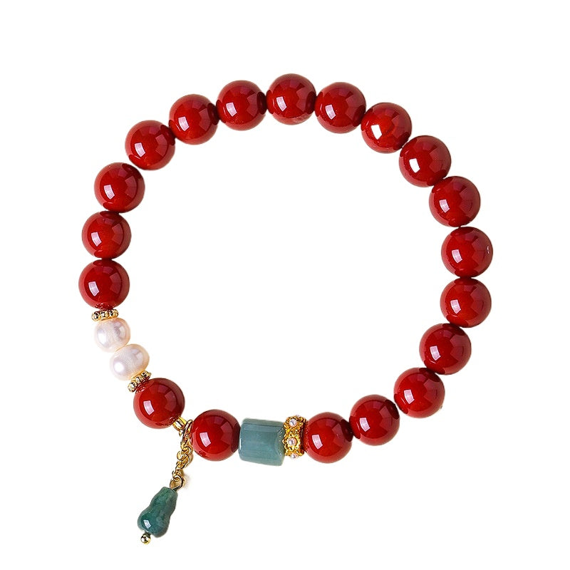 Elegant Chinese-Style Agate Beaded Bracelet for Women – Vintage Jade Gourd & Yellow Quartz Crystal Charm Jewelry