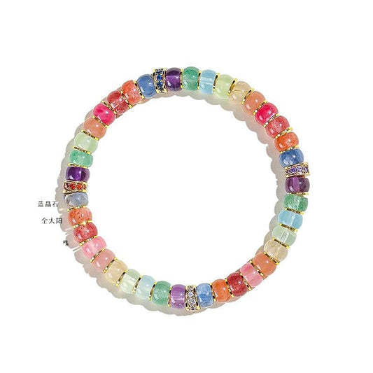 Natural Dopamine Rainbow Crystal Beaded Bracelets for Women – Colorful Multi-Stone Jewelry with Amethyst & Aquamarine