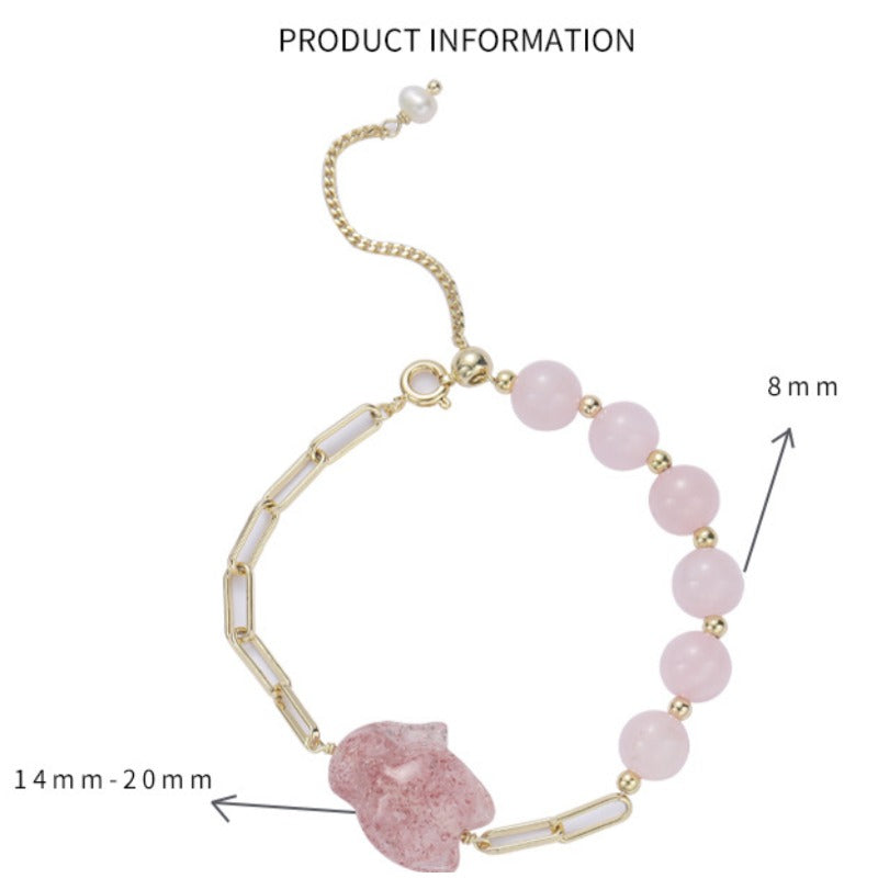 Pink Rose Quartz Fox Crystal Bracelet – Handmade Women’s Natural Gemstone Jewelry | Cute Minimalist INS-Inspired Lucky Charm for Love & Elegance