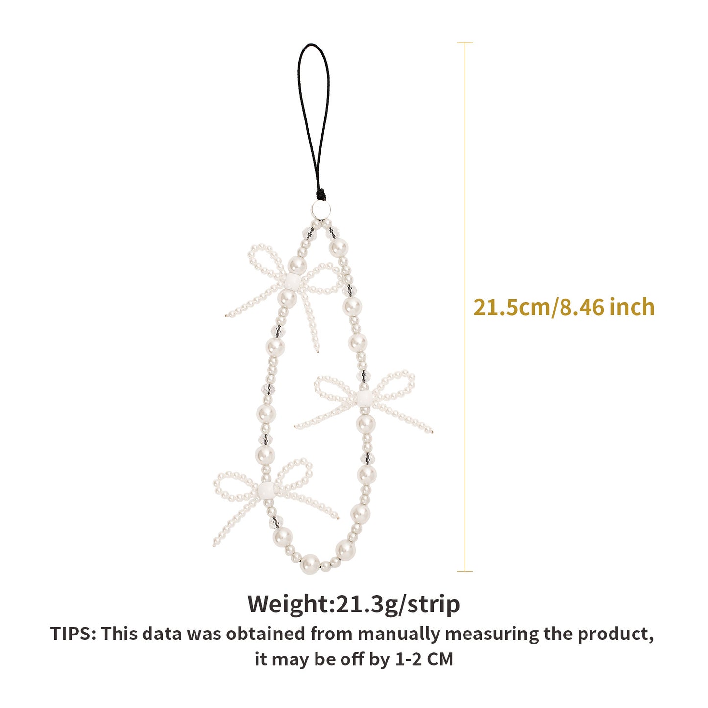 Luxury Pearl Beaded Crystal Phone Charm Strap – Cute Bow Design Wrist Lanyard for Girls – Aesthetic Phone Chain for Case, Earbuds, Wallet & Keys