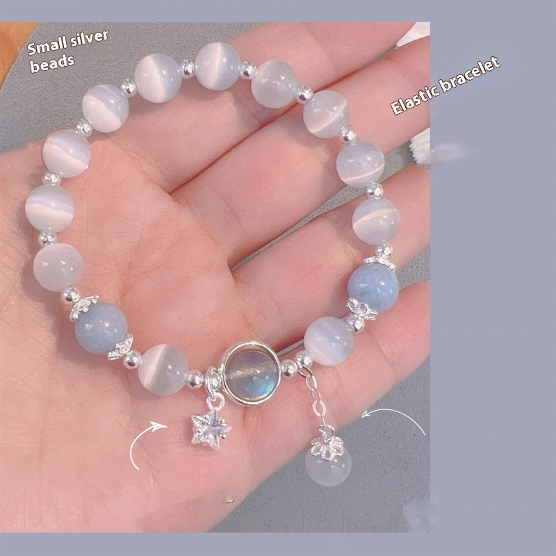 Lucky Retrograde Relief Bracelet – Cat’s Eye, Aquamarine & Moonstone Crystal Jewelry for Women | Elastic Luxe Healing Design