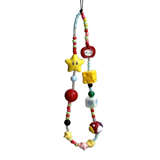 Cheese Kitty Star Beaded Phone Chain – Cute INS-Style Wrist Strap for Phones & CCD Cameras
