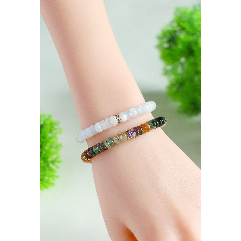 Natural Colorful Tourmaline Abacus Bead Bracelet for Women, Niche Fashion with a Sense of Sophistication, White Moonlight Tablet Direct Cut Bracelet Jewelry