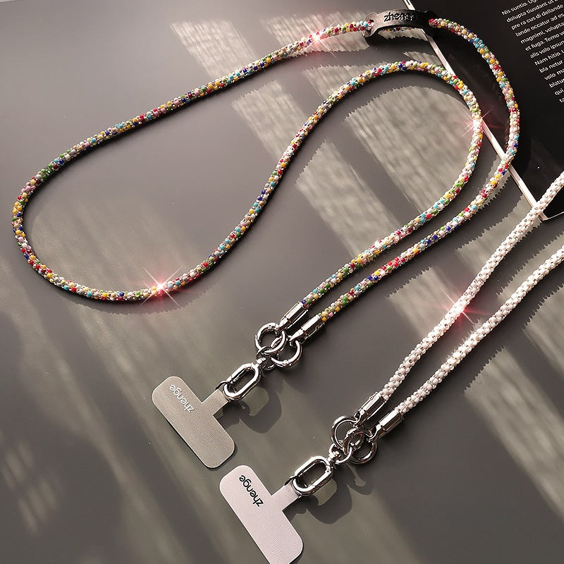 Crossbody flash diamond mobile phone lanyard ins female Xiaoxiangfeng outdoor long travel advanced sense mobile phone chain bag lanyard