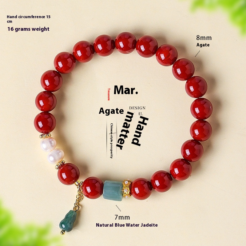 Elegant Chinese-Style Agate Beaded Bracelet for Women – Vintage Jade Gourd & Yellow Quartz Crystal Charm Jewelry
