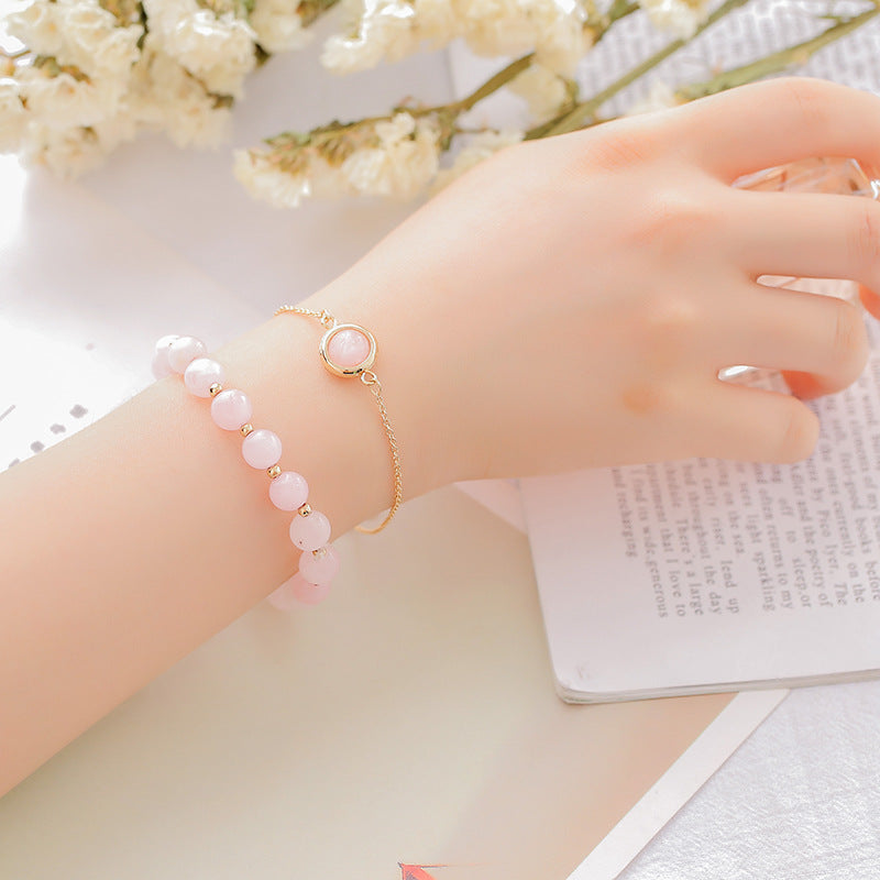 Strawberry Quartz & Rose Quartz Double Layer Bracelet – Lucky Pink Crystal Charm for Women | Attract Love & Custom Design Available
