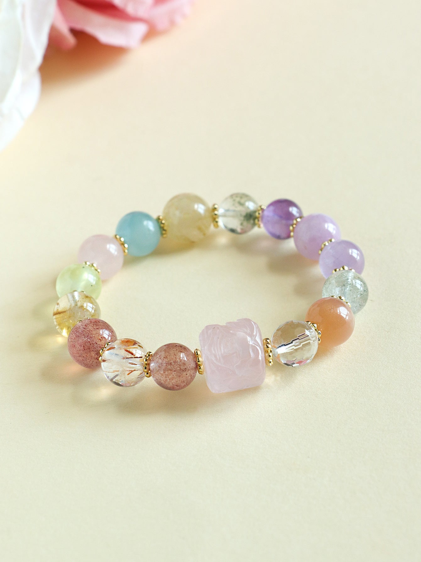 Elegant Crystal Cubic Zirconia Amulet Bracelet Nine Tailed Fox Beaded Bracelet Multi Gemstone Purple Aquamarine