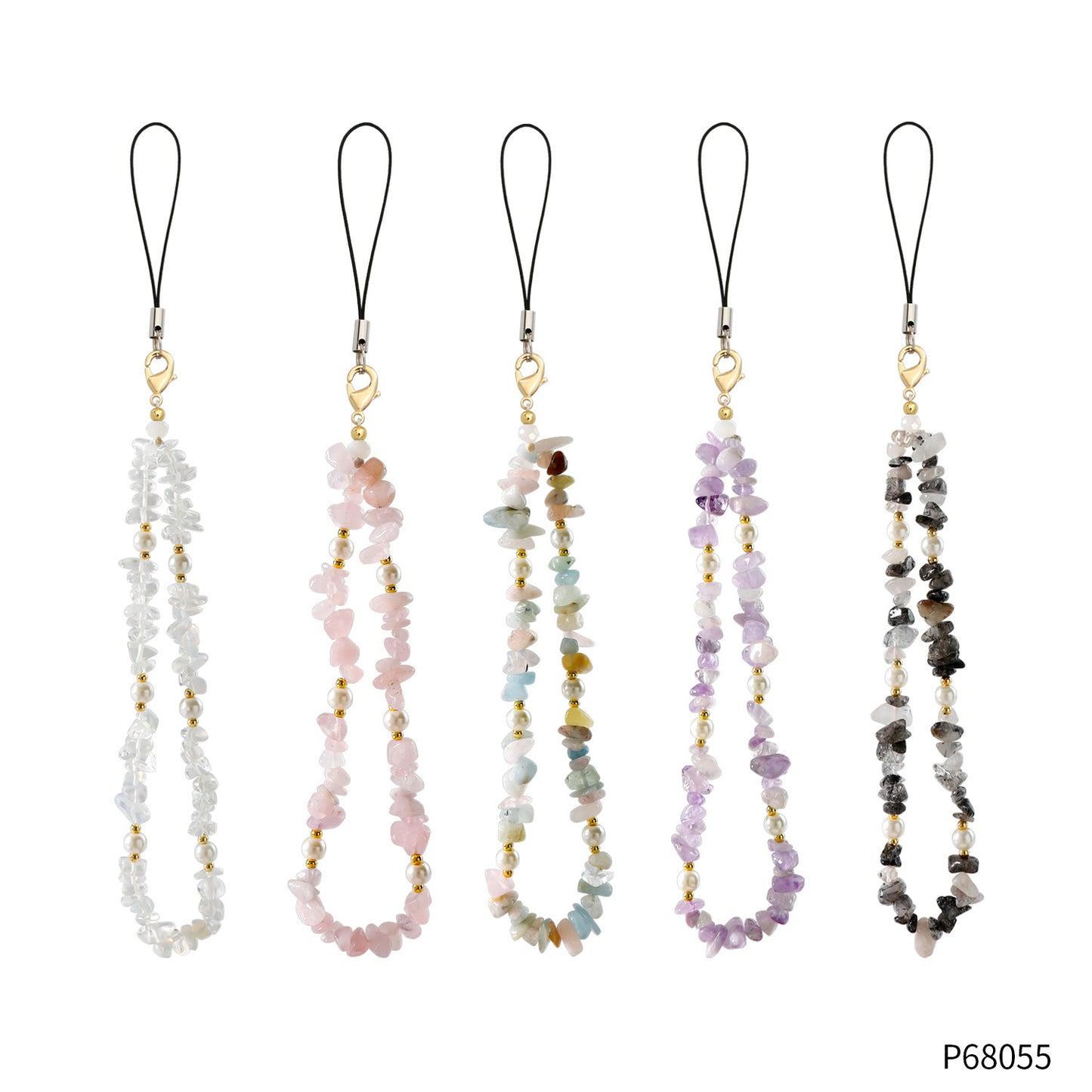 Natural Crystal Chip Stone Beaded Phone Lanyard – Raw Gemstone & Pearl Charm Strap for Phones, Wallets, Earbuds, Keys | Boho Chic Mobile Accessory