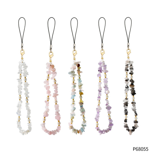 Natural Crystal Chip Stone Beaded Phone Lanyard – Raw Gemstone & Pearl Charm Strap for Phones, Wallets, Earbuds, Keys | Boho Chic Mobile Accessory