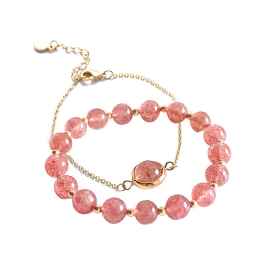 Strawberry Quartz & Rose Quartz Double Layer Bracelet – Lucky Pink Crystal Charm for Women | Attract Love & Custom Design Available