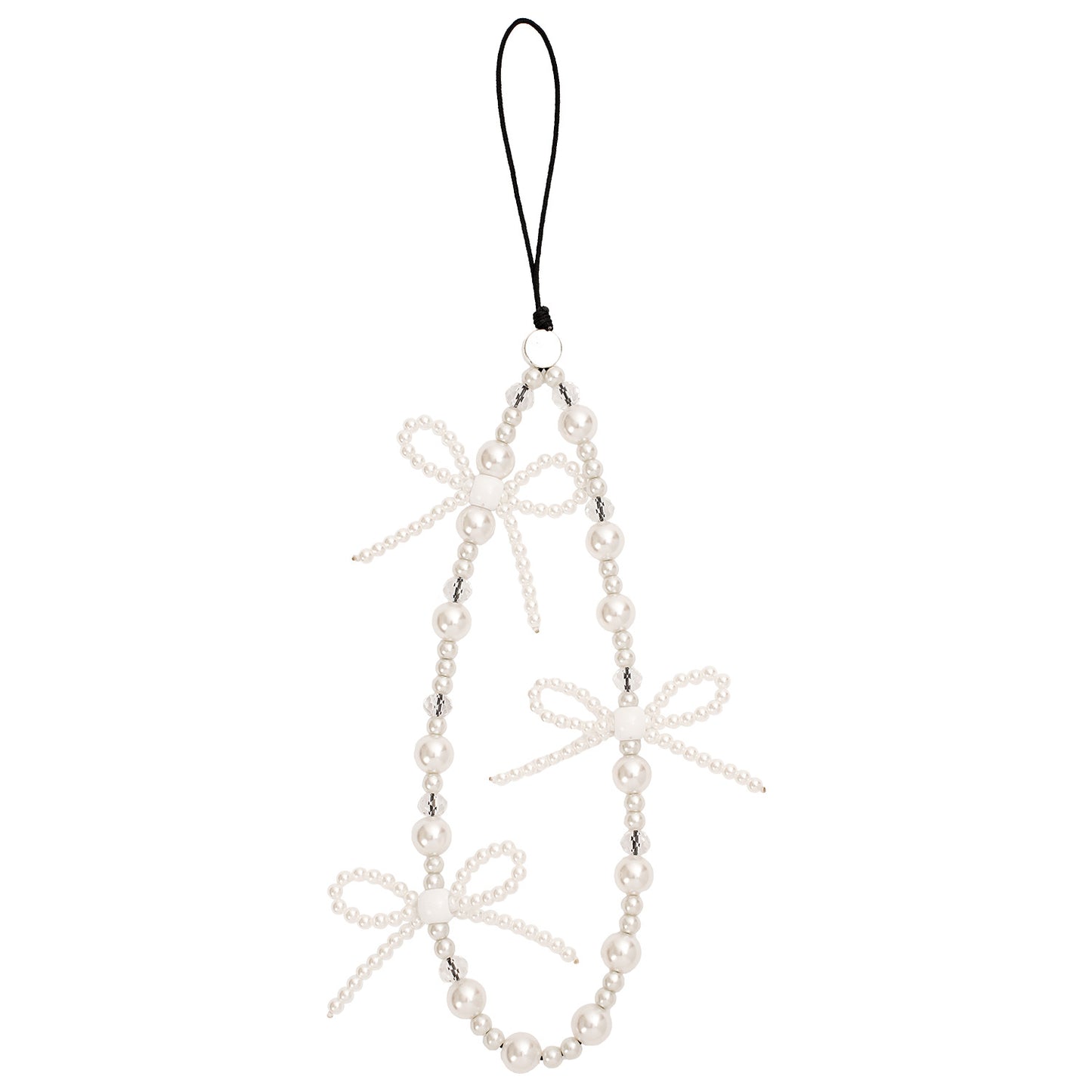 Luxury Pearl Beaded Crystal Phone Charm Strap – Cute Bow Design Wrist Lanyard for Girls – Aesthetic Phone Chain for Case, Earbuds, Wallet & Keys