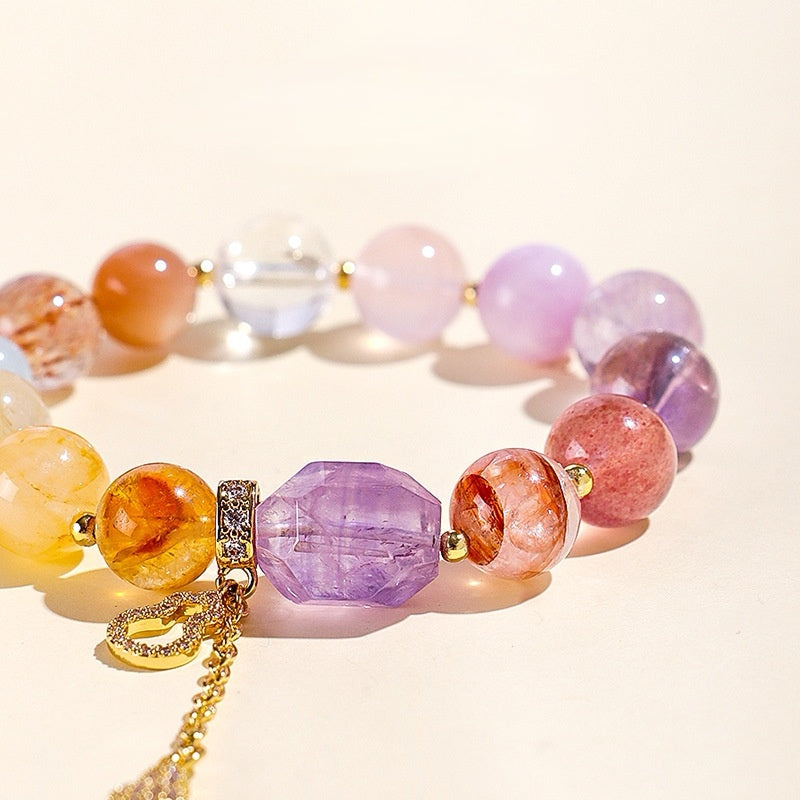 Natural Crystal Multi-Gem Amethyst Bracelet for Women Good Luck Hand String Jewelry