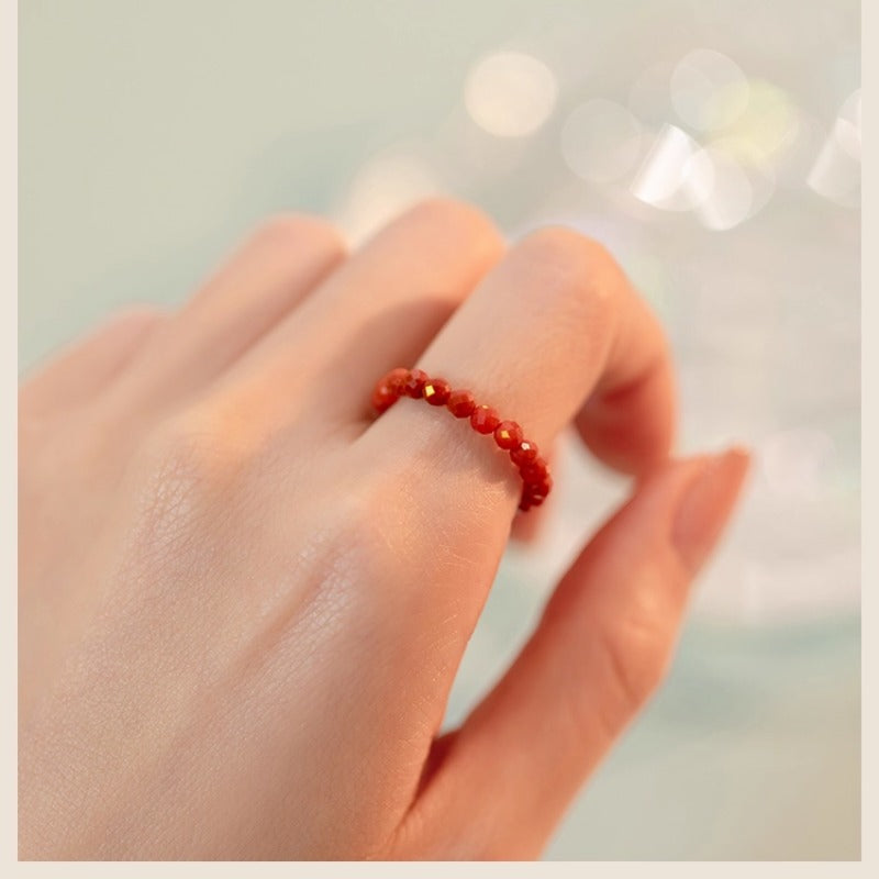 3mm Natural South Red Agate Faceted Ring for Girls – Vintage Chinese Style Dainty Gemstone Ring for Women