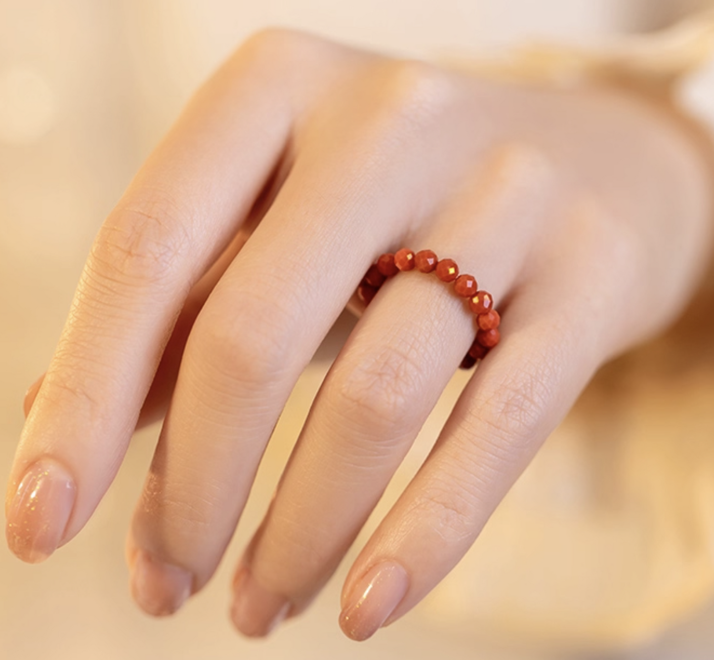 3mm Natural South Red Agate Faceted Ring for Girls – Vintage Chinese Style Dainty Gemstone Ring for Women