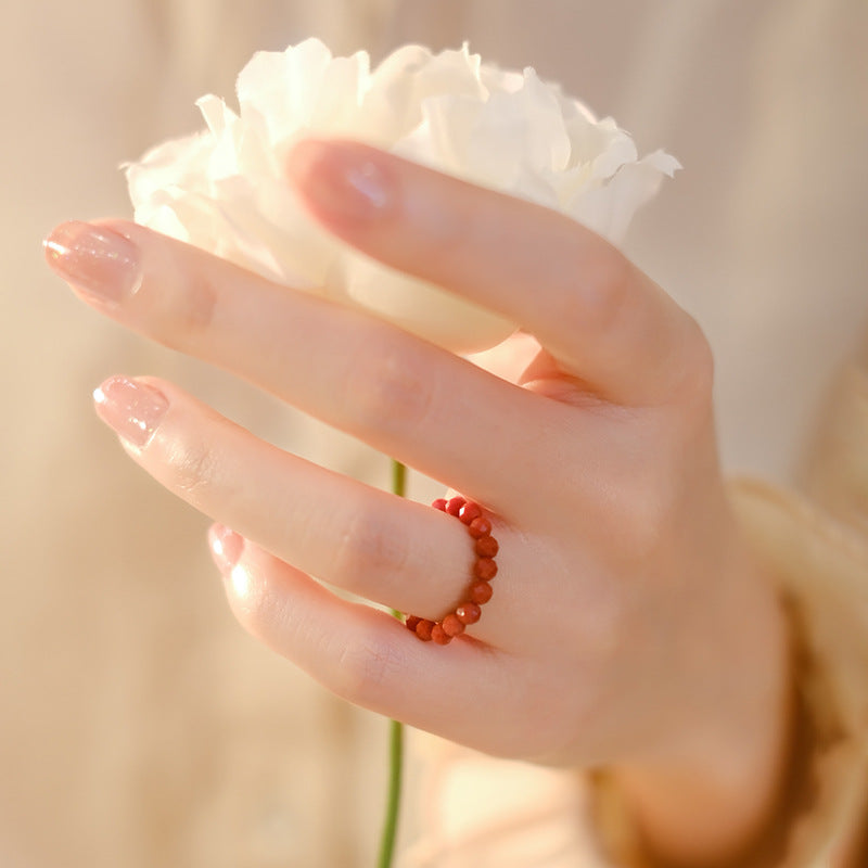 3mm Natural South Red Agate Faceted Ring for Girls – Vintage Chinese Style Dainty Gemstone Ring for Women