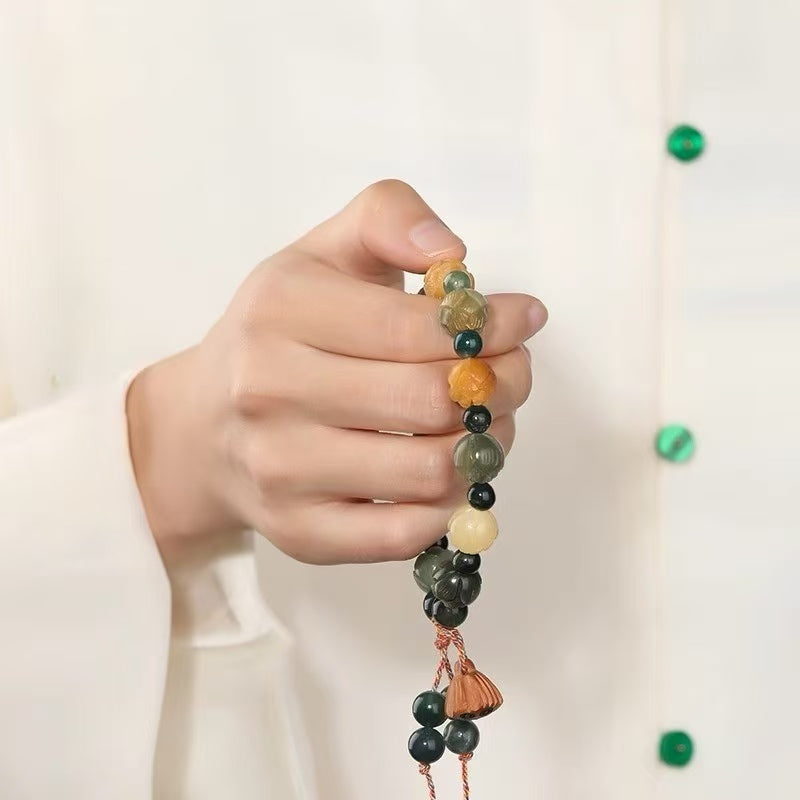Lotus Bodhi Root  Agate God of Wealth String White Jade Bodhi for Women's Peaceful Rich Flower Bracelet