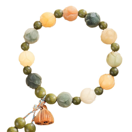 Lotus Bodhi Root  Agate God of Wealth String White Jade Bodhi for Women's Peaceful Rich Flower Bracelet