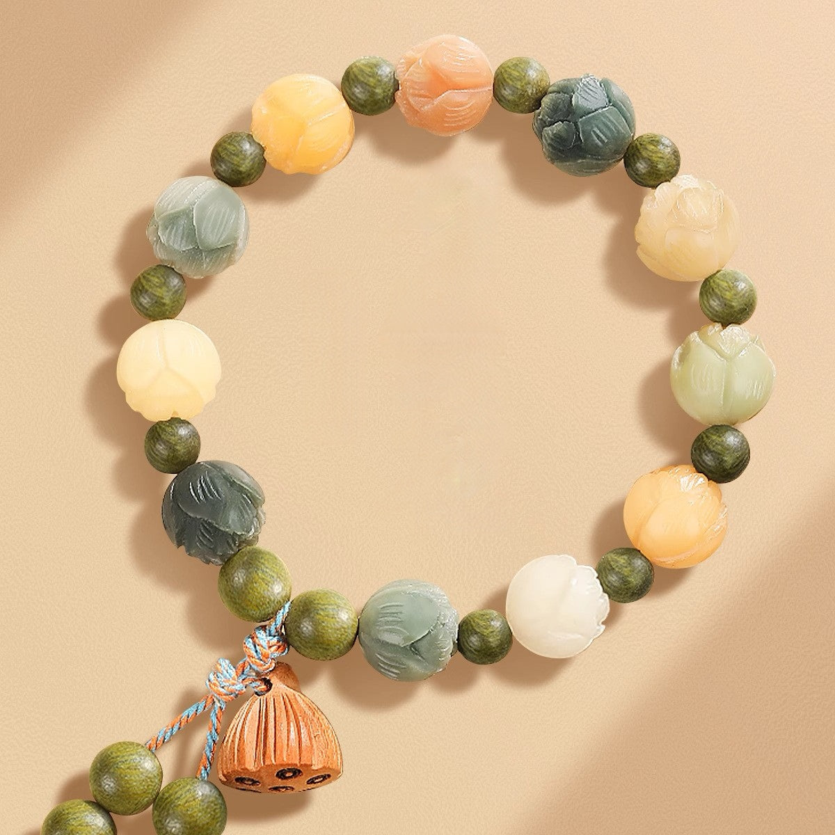 Lotus Bodhi Root  Agate God of Wealth String White Jade Bodhi for Women's Peaceful Rich Flower Bracelet