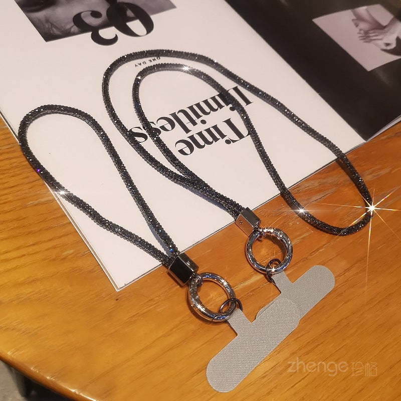 Mobile phone lanyard long neck short wrist rhinestone women's high-end luxury full diamond lanyard clip anti-loss