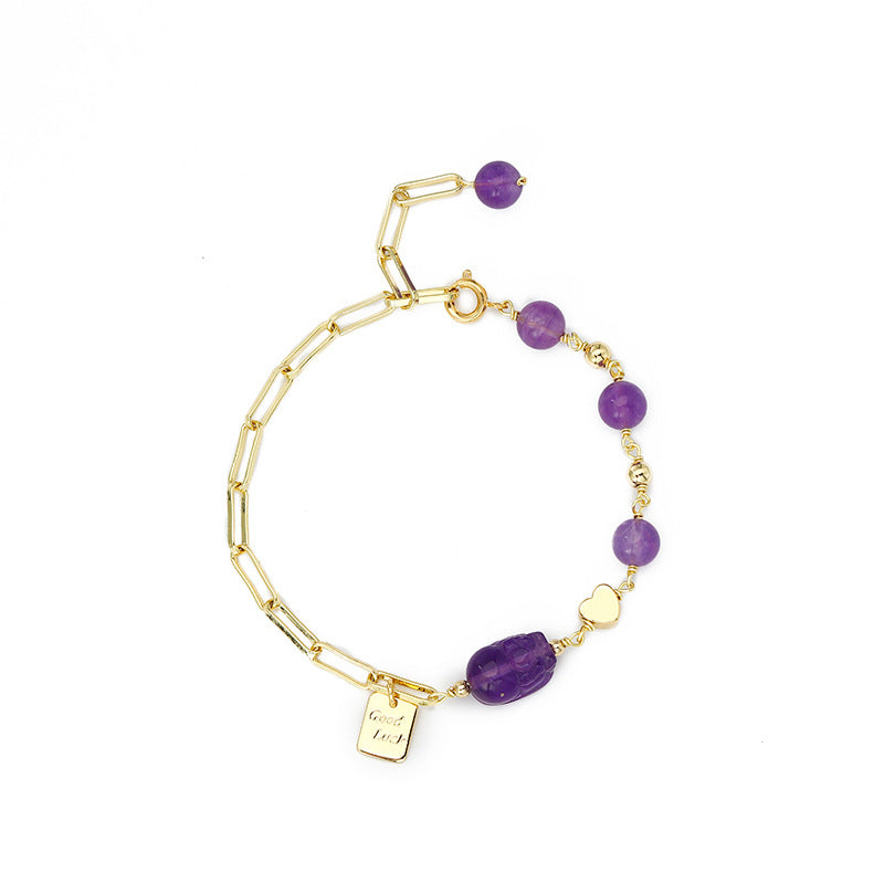 Natural Amethyst Pixiu Bracelet for Women – Handmade Crystal Beaded Bracelet | Lucky Wealth Protection Jewelry | Trendy INS-Inspired Gift