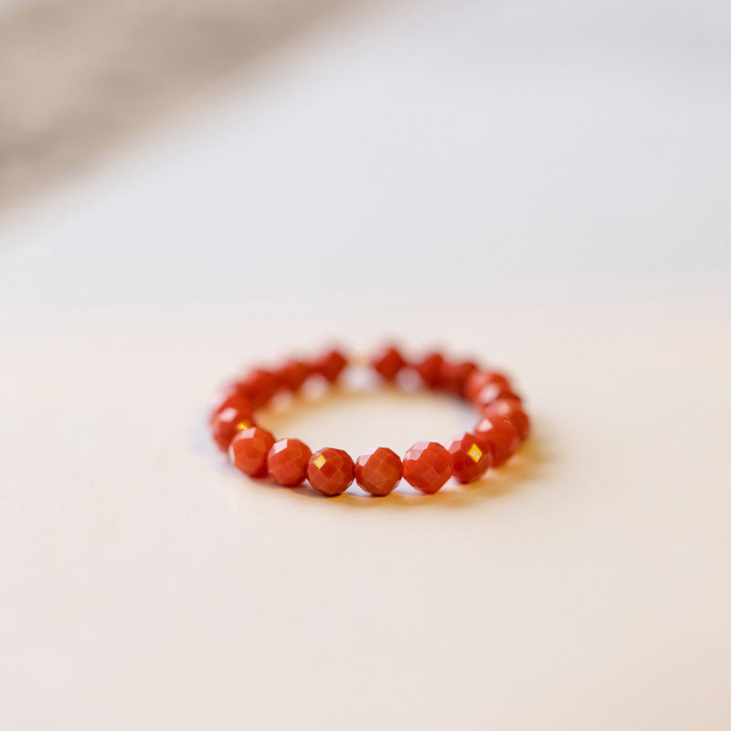 3mm Natural South Red Agate Faceted Ring for Girls – Vintage Chinese Style Dainty Gemstone Ring for Women