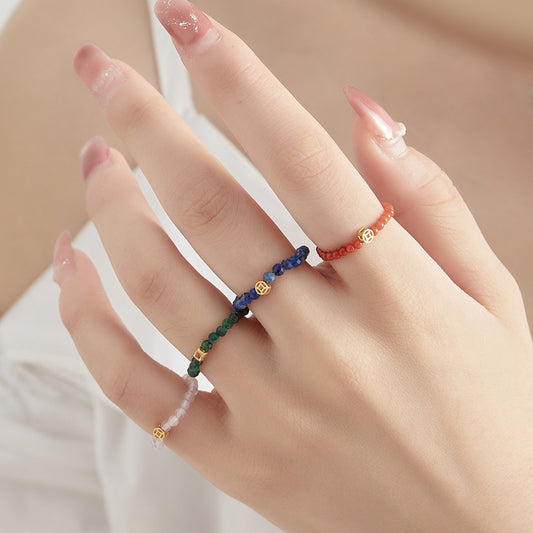 2mm Dainty Rainbow Tourmaline Ring for Women – Gem Stone Crystal with Pearl Stack able Lucky Ring For Girls Decoration