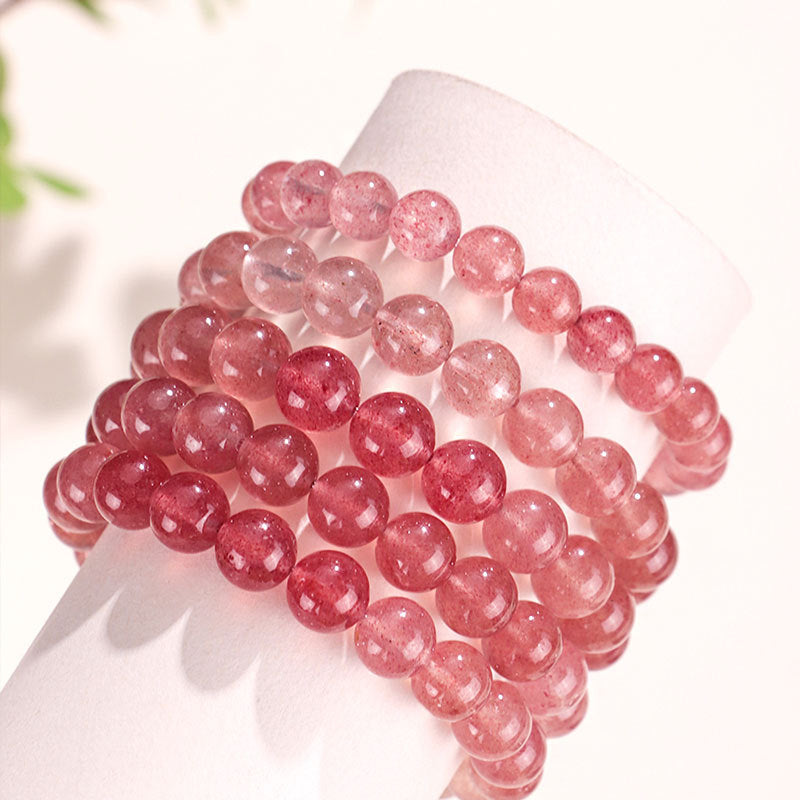 8mm/9mm/10mm Natural Gradient Strawberry Quartz Beaded Bracelet – Elegant Handmade Crystal Jewelry for Women Girls Gift Present