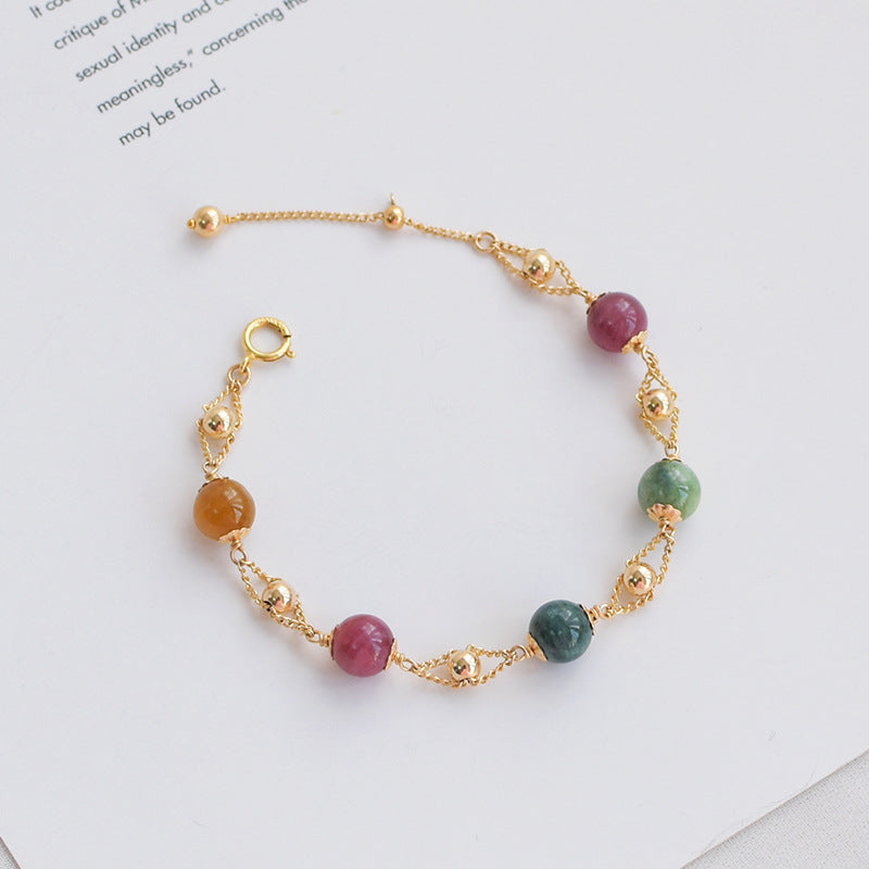 Natural Rainbow Tourmaline Bracelet for Women – Dainty Korean-Style Beaded Crystal Jewelry | Minimalist INS-Inspired Design