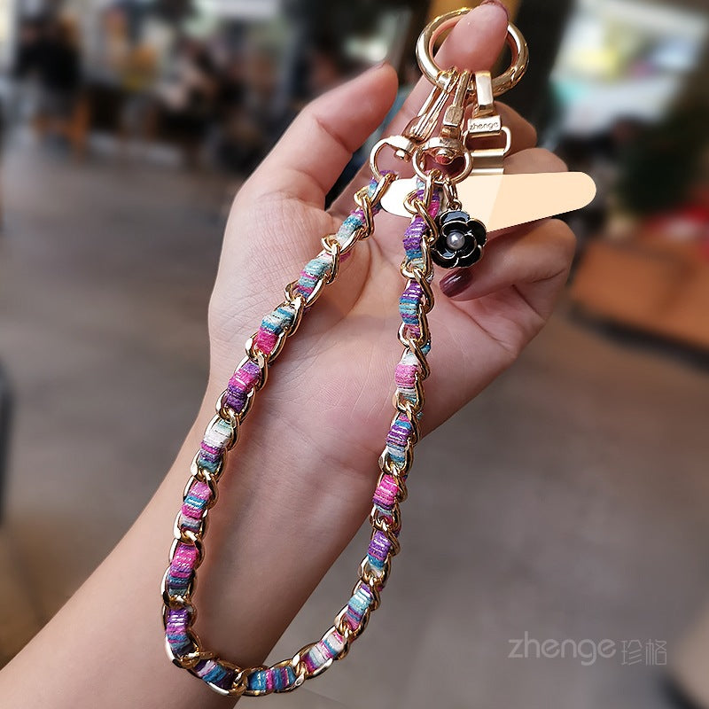 legant Chanel-inspired camellia phone strap with metal chain and charm/Long Crossbody Phone Strap / Lanyard for iPhone and Android Phone