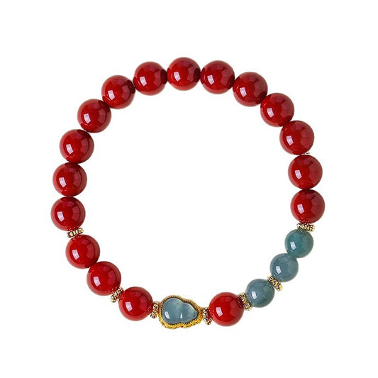 Elegant Chinese-Style Agate Beaded Bracelet for Women – Vintage Jade Gourd & Yellow Quartz Crystal Charm Jewelry