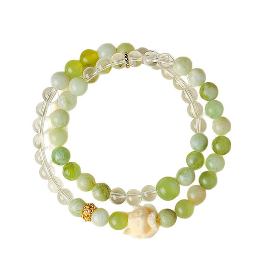 Ivory Nut Beaded Beautiful Bracelet with Green Aventurine & Rose Quartz – Lion Guardian Crystal Bracelet Gift for Women Lady Girls