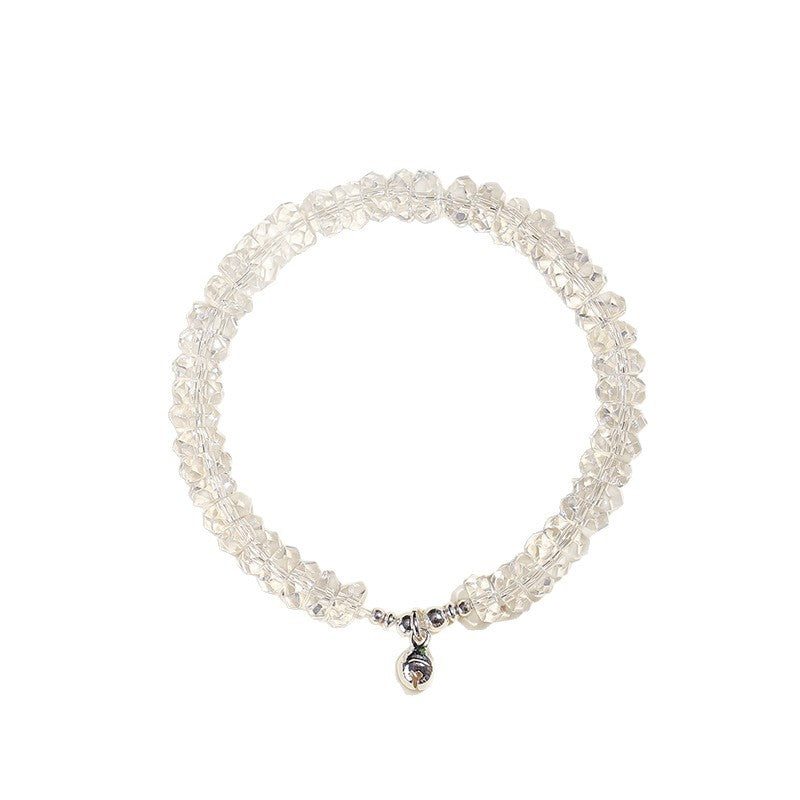4×8mm Faceted White Crystal Bracelet – Minimalist Elegant Ice-Clear Beaded Jewelry for Women, Friendship Girl Student Gift