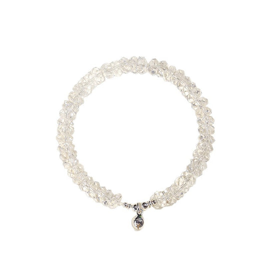 4×8mm Faceted White Crystal Bracelet – Minimalist Elegant Ice-Clear Beaded Jewelry for Women, Friendship Girl Student Gift