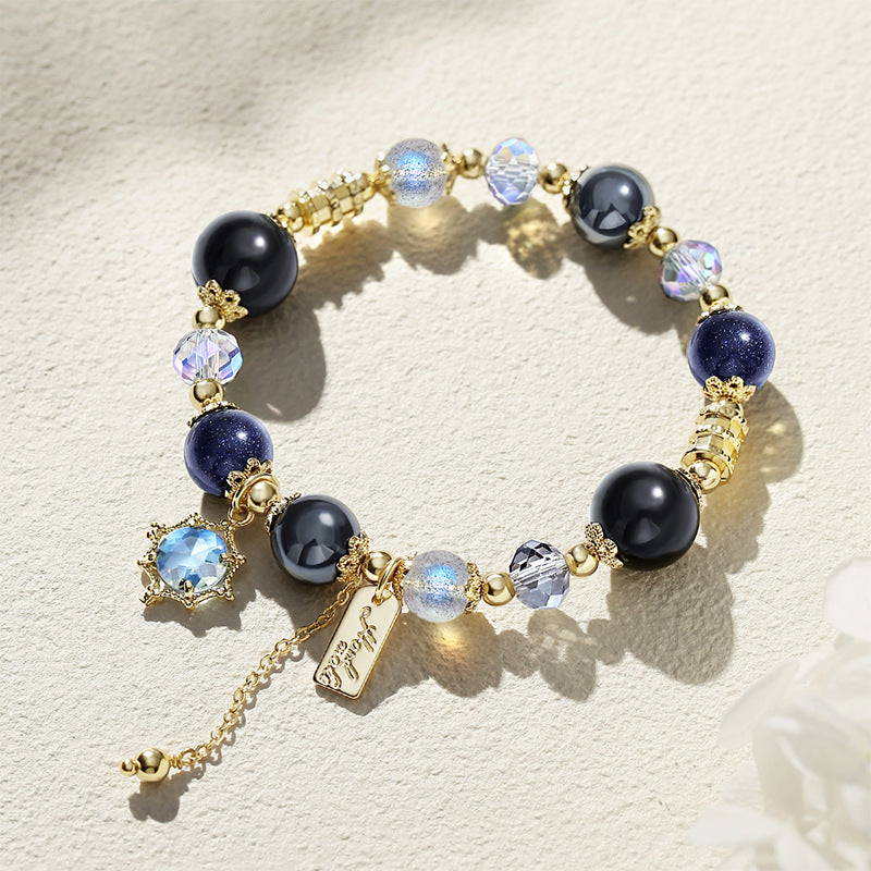 Galactic Obsidian & Blue Goldstone Bracelet – Women’s Cosmic Energy Stone Jewelry with Hematite & Moonstone Girls' bracelets