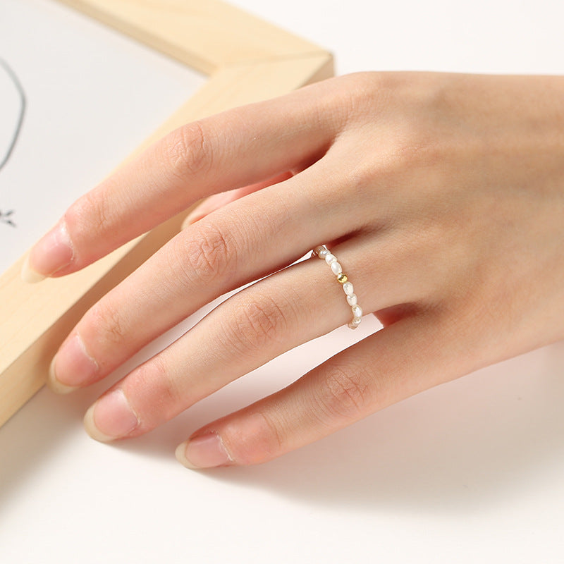 2mm Dainty Rainbow Tourmaline Ring for Women – Gem Stone Crystal with Pearl Stack able Lucky Ring For Girls Decoration