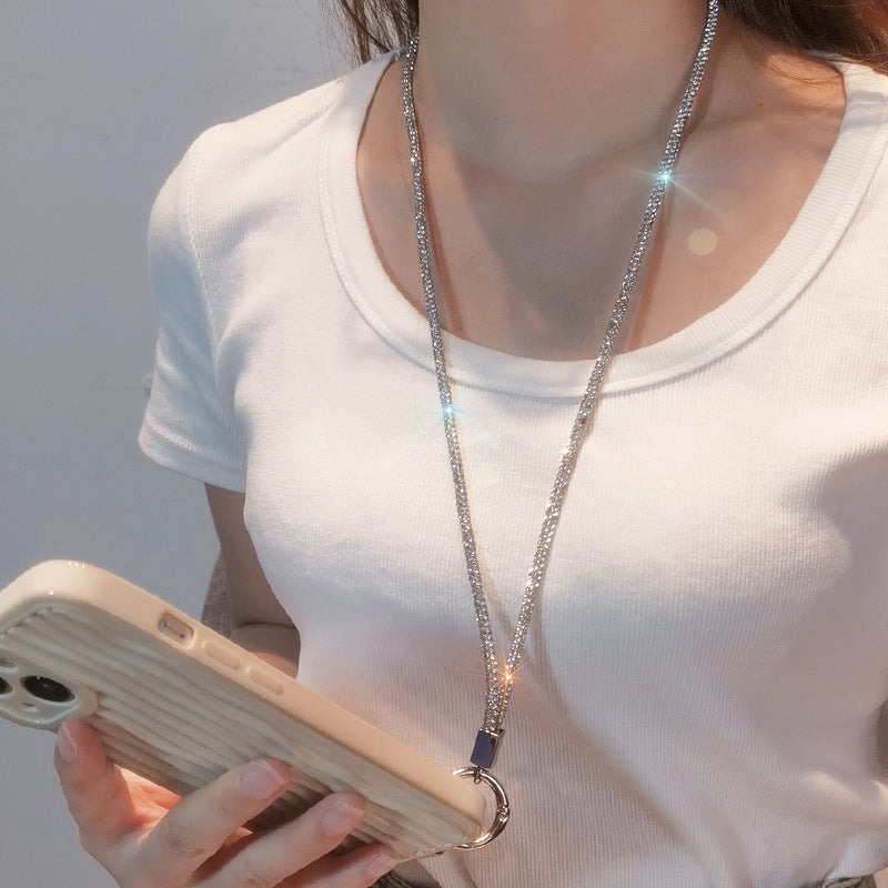 Mobile phone lanyard long neck short wrist rhinestone women's high-end luxury full diamond lanyard clip anti-loss