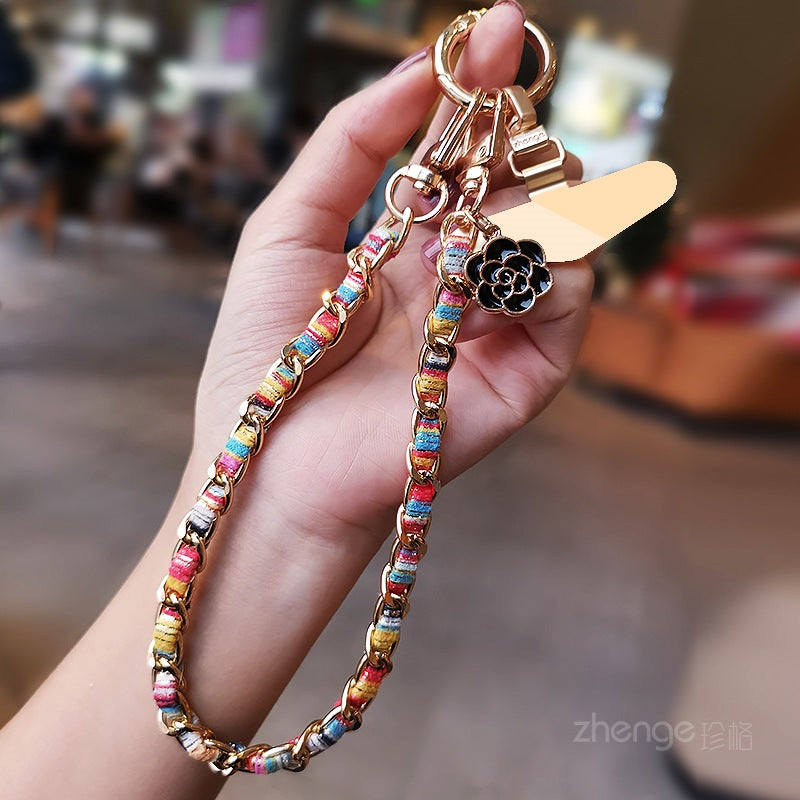 legant Chanel-inspired camellia phone strap with metal chain and charm/Long Crossbody Phone Strap / Lanyard for iPhone and Android Phone