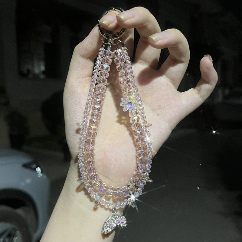 Designer Mermaid Crystal Phone Charm – Elegant Beaded Chain with Zircon Pendant for Wrist or Bag or Camera Accessory