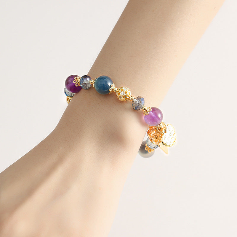 Lavender Amethyst Heart Bracelet – Agate Heart Charm & Hollow Bead | Handmade Crystal Jewelry for Women, Aesthetic Gift for Her