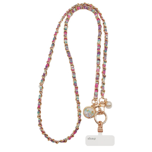 Crossbody mobile phone lanyard long metal chain painted cloth strap fashionable women's outdoor anti-lost mobile phone case bag chain