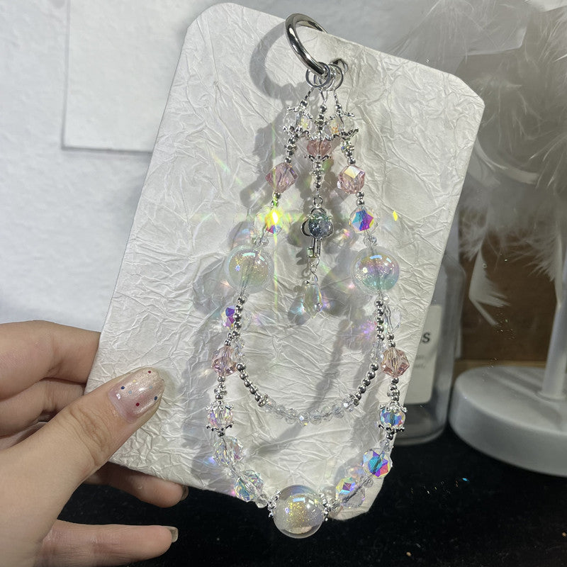 Short DIY Crystal Beaded Cell Phone Chain – Aesthetic Bag Charm & Mobile Phone Accessory for Girls Bags Decoration